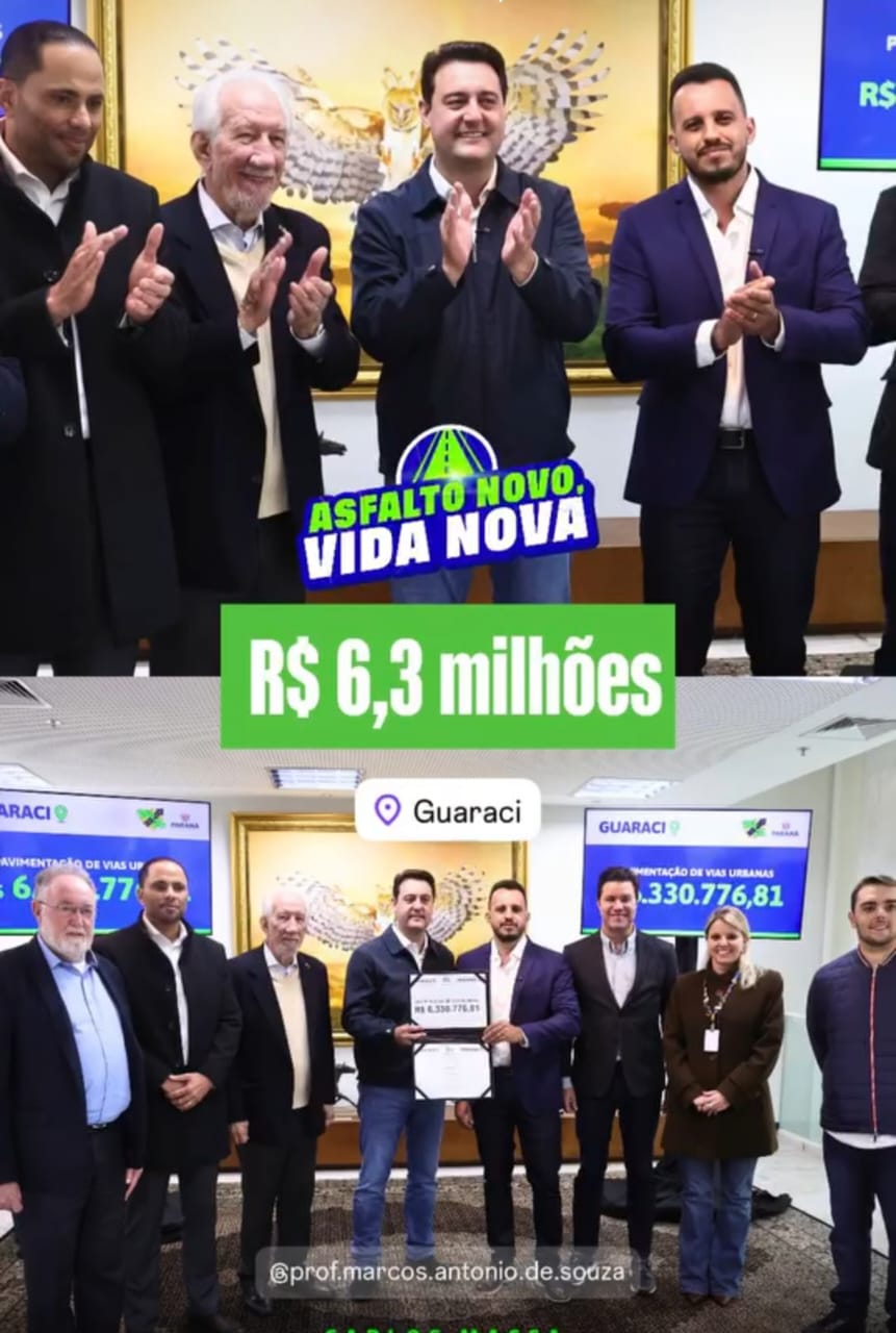 Foto para a postagem Guaraci assina convênio de 6,3 milhões de reais, junto ao Governo do Paraná