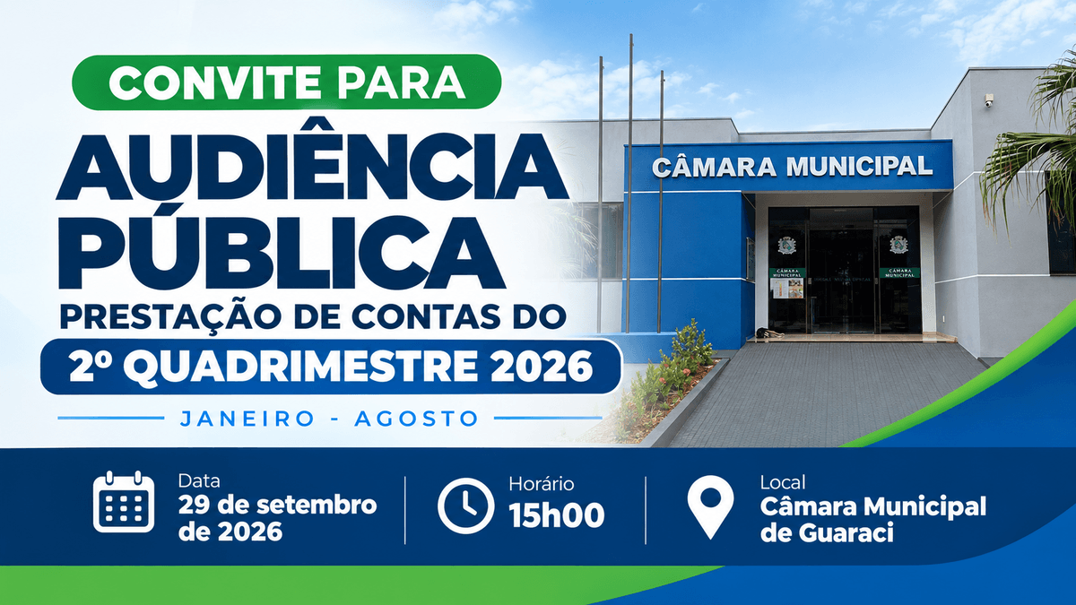 Foto para a postagem Convite para Audiência Pública - Prestação de contas do 2º quadrimestre 2026 (Janeiro - Agosto)