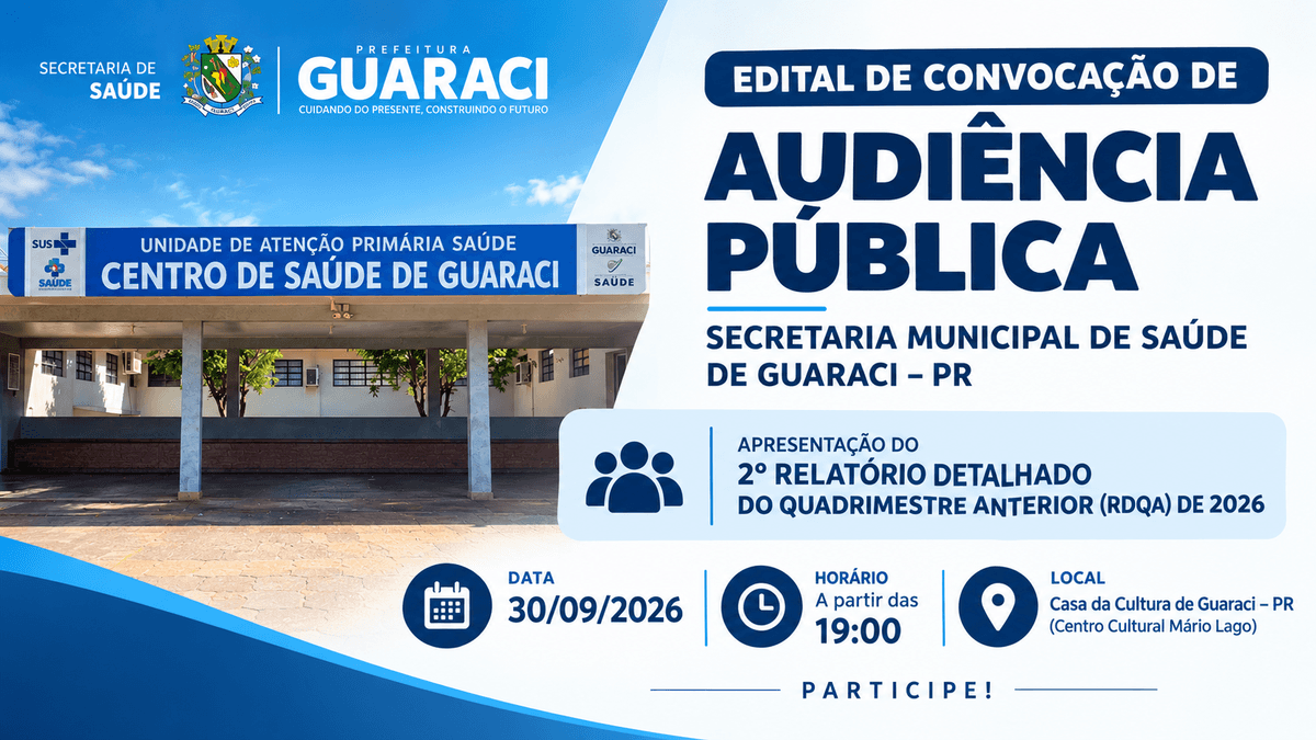 Foto para a postagem Convite para Audiência Pública de prestação de contas