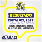 EDITAL 021/2025 – PROCESSO SELETIVO SIMPLIFICADO PARA CONTRATAÇÃO DE FONOAUDIÓLOGO, FARMACÊUTICO, MOTORISTA, AUXILIAR ADMINISTRATIVO E AUXILIAR DE SERVIÇOS GERAIS PARA ATUAR JUNTO ÀS SECRETARIAS DO GOVERNO MUNICIPAL DE GUARACI, PARANÁ, POR TEMPO DETERMINADO PARA ATENDER NECESSIDADE TEMPORÁRIA DE EXCEPCIONAL INTERESSE PÚBLICO